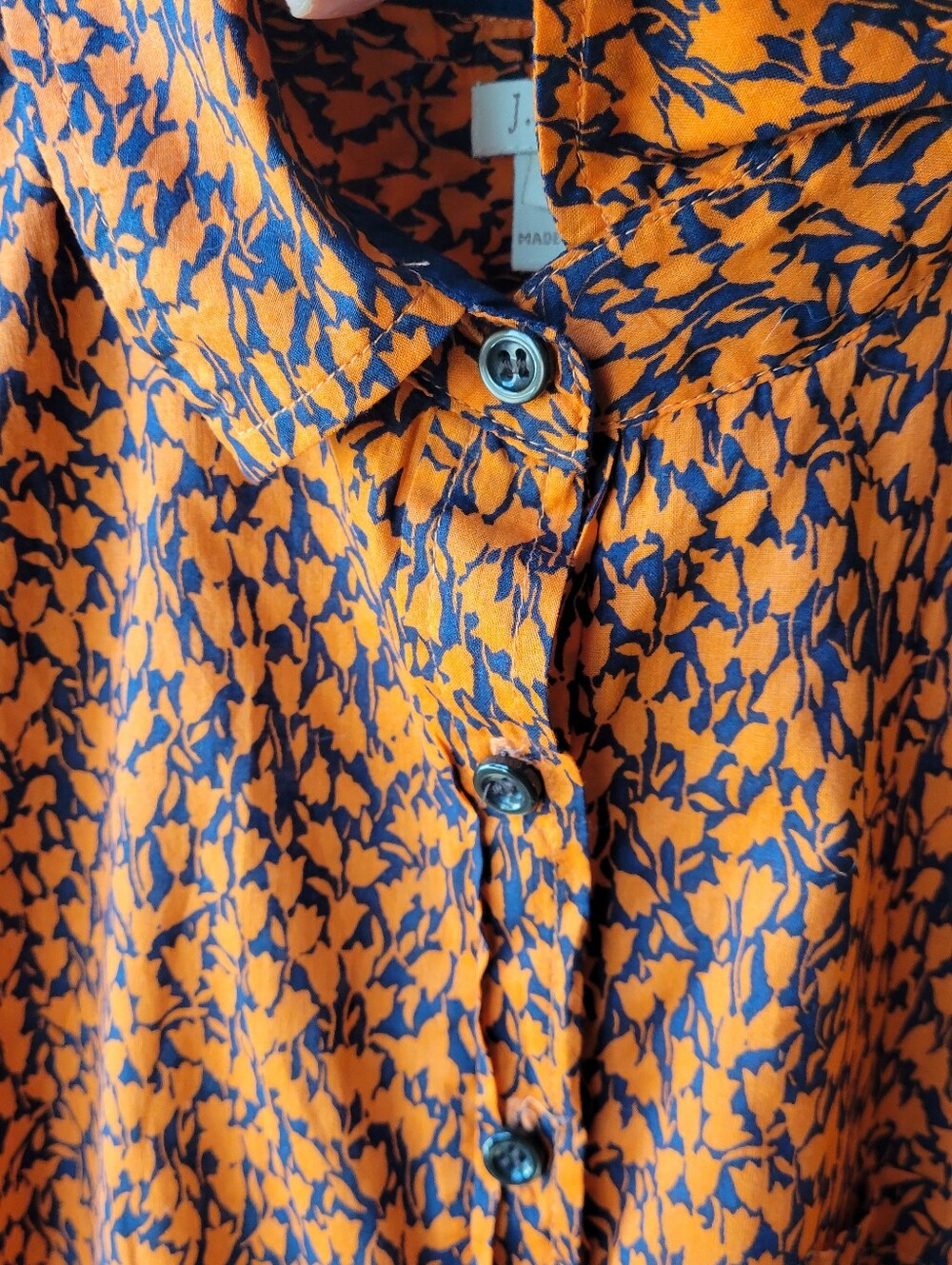J Crew Factory Blue & Orange Floral Print Blouse Size Med Long Sleeve Collard - Picture 4 of 9